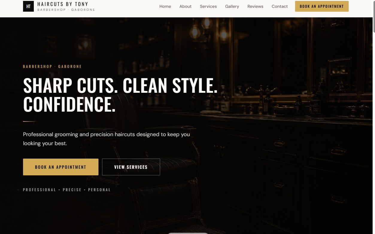 Haircuts by Tony website homepage